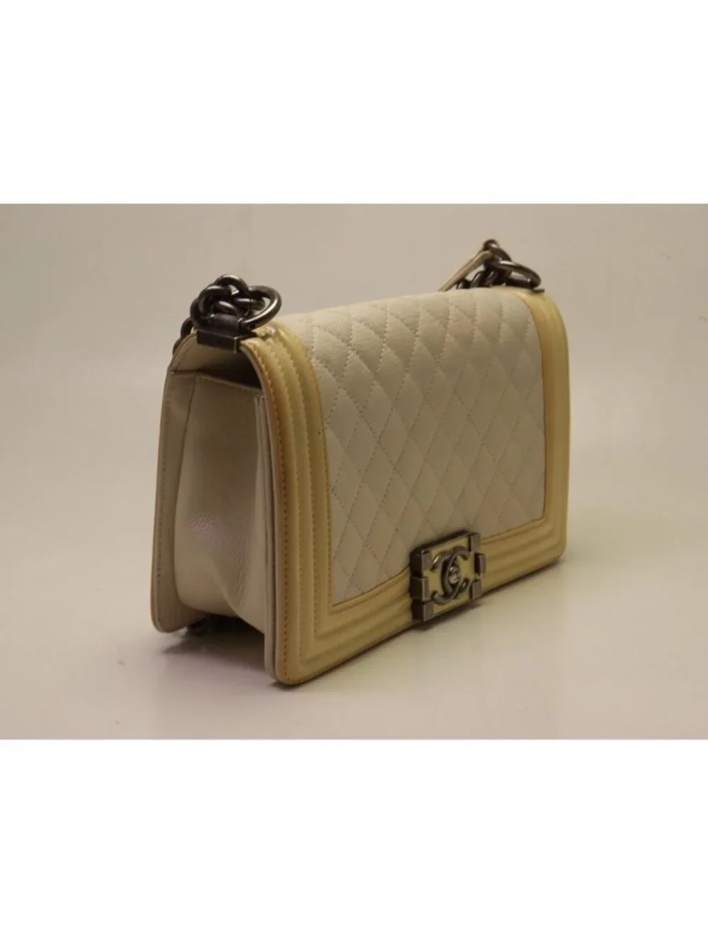 Chanel Boy Leather Patent White Chain Shoulder Bag